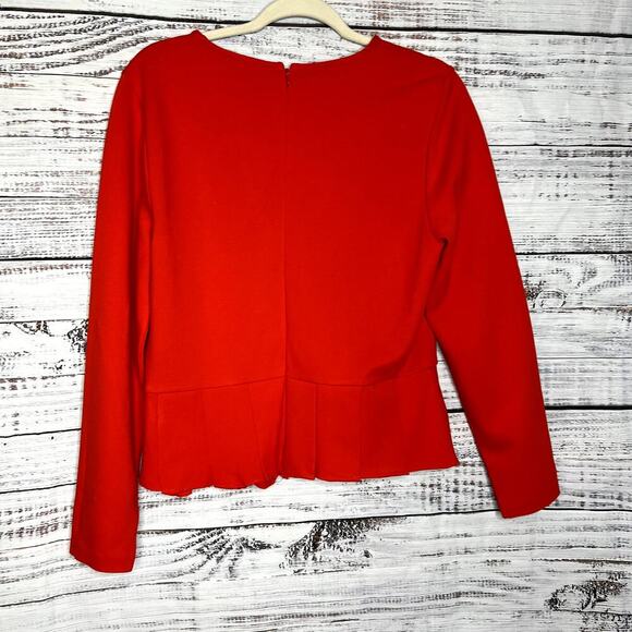 J. Crew Pleated Boxy Fit Long Sleeve Coral Red Blouse NWT sz 14 - Picture 1 of 3